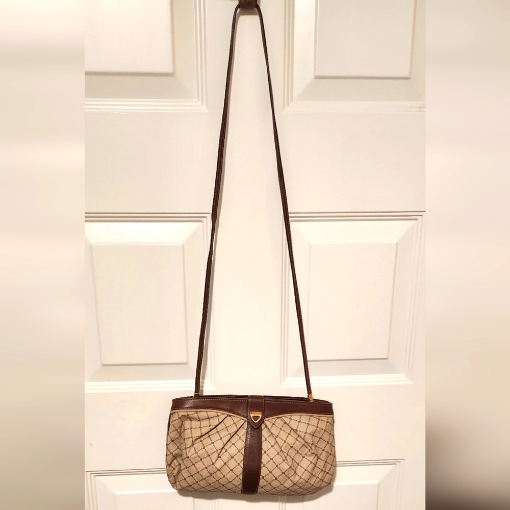 Vintage Bally Monogram Coated Canvas & Leather Shoulder Bag 12" X 7"